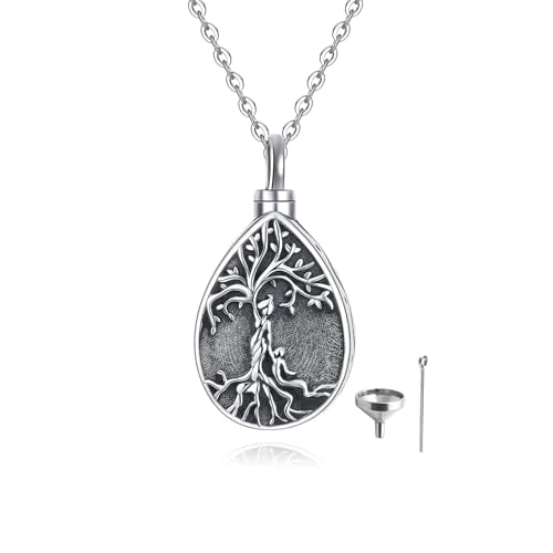 Sterling Silver Tree of Life Flower Celtic Cremation Ashes Urn Pendant Necklace for Women - color: Tear2 *Treelife Mom&Kid