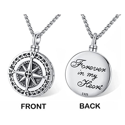 Compass Necklace for Women Men 925 Sterling Silver Pendant Urn Necklaces for Ashes Picture Locket Necklace Anchor Necklace Viking Necklace Crystals CZ Moonstone Abalone Shell Turquoise Compass Jewelry - color: T-I-Compass Urn Necklace, style: Urn Necklace