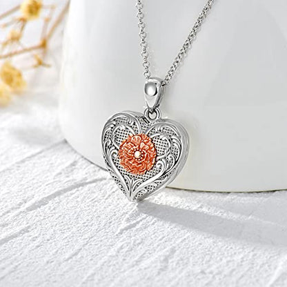 SOULMEET Sunflower/Rose/Daisy Heart Locket Necklace That Holds Pictures Keep Someone Near to You Sterling Silver/Gold Personalized Photo Locket Gift - style: C-Two Tone Rose locket+photo
