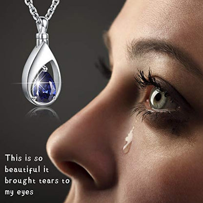 Sariel 925 Sterling Silver Teardrop Cremation Necklace for Ashes - color: Tanzanite