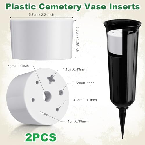FillTouch 2 Pcs Cemetery Grave Vase Inserts Plastic Flowers Holder Bracket with 7 Hole Cylindrical Reusable Cemetery Flower Holder for Grave Vase Decorations, Keeping Bouquets in Place