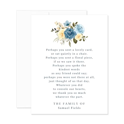 Personalized Funeral Thank You Cards with Blue Flowers | With Poem, Sympathy Acknowledgement Cards, With Envelopes, 4.25x5.5" Flat Notecards
