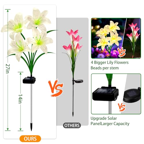 Solar Lights Outdoor, Gift For Women Mom Grandma Wife Daughter Friends, 4 Pack 16 Solar White Lily Flower Lights, Solar Flower Light Waterproof, Outside Decor Stake Light for Landscape Yard Patio Lawn - style: Solar White Lily