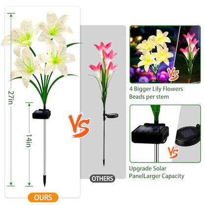 Solar Lights Outdoor, Gift For Women Mom Grandma Wife Daughter Friends, 4 Pack 16 Solar White Lily Flower Lights, Solar Flower Light Waterproof, Outside Decor Stake Light for Landscape Yard Patio Lawn - style: Solar White Lily