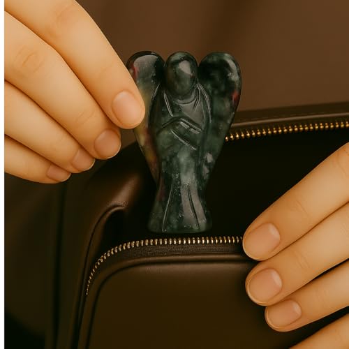 ANAYA AGATE African Bloodstone Angel Statue 2" Certified Gemstone Guardian, Natural Crystal, Hand-Carved Angel Charms for Protection, Strength, Emotional Well-Being & Positive Energy Crystal Figurine - color: African Bloodstone