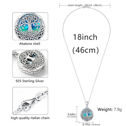 Aniu S925 Sterling Silver Urn Necklace Cremation Jewelry for Ashes - color: Abalone Shell Tree of Life-A