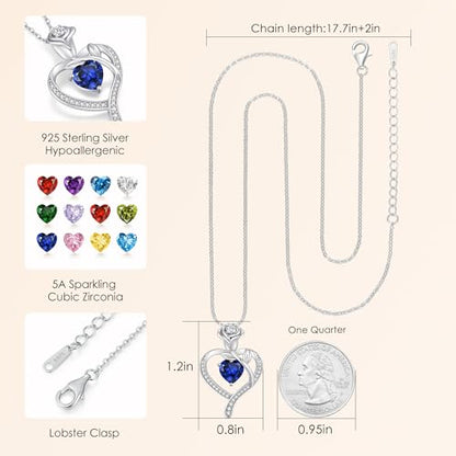 925 Sterling Silver Rose Love Heart Birthstone Necklaces for Women Jewelry | Hypoallergenic Nickel-Free & Lead-Free Pendant,Birthday Anniversary Christmas Gift for Women Wife Mom Girlfriend - color: White Gold-09-Sep
