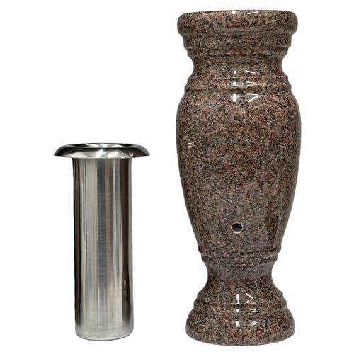 Granite Flower Vase - Real Granite Pink Rose(Red-Toned), with Stainless Steel Inner, for Home Decoration, Decorations for Gravesite, Headstone Flowers Holder, Garden Lawn & Yard - color: Pink Rose Red-toned