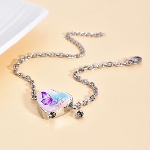 RIPFEVURN Wing Heart Cremation Jewelry Urn Bracelet for Ashes for Women Memorial Ashes Keepsake Link Bracelet - color: A piece of my heart lives in heaven