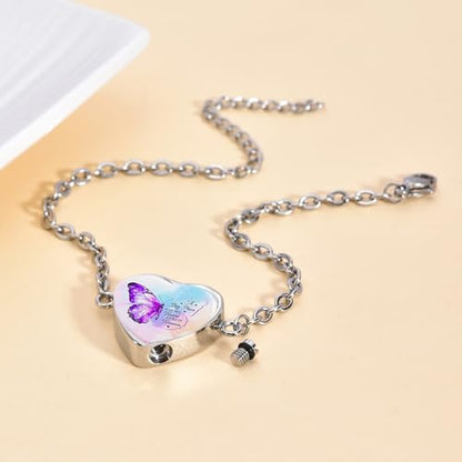 RIPFEVURN Wing Heart Cremation Jewelry Urn Bracelet for Ashes for Women Memorial Ashes Keepsake Link Bracelet - color: A piece of my heart lives in heaven