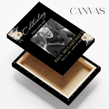 Personalized Funeral Welcome Sign with Photo for Celebration of Life #12 | Elegant Celebration Tribute Canvas Display, Celebration Tribute Board, Forever In Our Hearts Keepsake for Loved Ones - color: Version #12