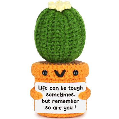 Agantree art Get Well Soon Life Can Be Tough Gifts for Women Men Comfort Feel Better Birthday Gift Thinking of You Gifts Crochet Cactus Decor for Her Friend Cactus Christmas - style: Life