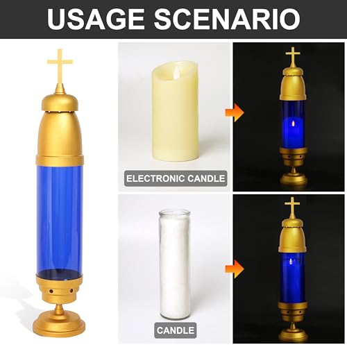 Cemetery Light Candle Holder, Memorial Candle, Grave Vigil Light Holder,Anodized Aluminum Eternal Light Dome Memorial Light Grav Lamp, Gold Blue