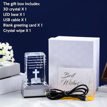 Movdyka 3D Crystal Christian Gifts for Women Men Faith, Inspirational Bible Verse Religious Gift Keepsake with Colorful LED Night Light, Get Well Spiritual Gifts Ideas for Birthday - color: Bible Verse（Happy moment）