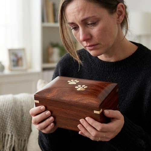 Paw Print Pet Memorial Keepsake Cremation Urns for Ashes Pet Urn Wood Keepsake Box Urns for Cat Dogs Ashes | Cat Memorials (5 x 3 x 2.5) - size: 5 x 3 x 2.5
