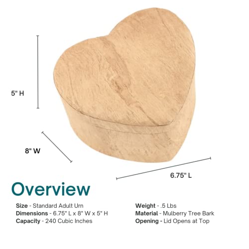 Woodgrain Heart Biodegradable Cremation Urn for Ashes, Earth Friendly Urn for Ground Burial, Eco Urn for Ashes, Adult Sized Cremation Urn