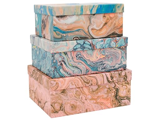 3-Piece Decorative Storage Boxes with Lids, Pigment Design, Table Decor, Cardboard Paperboard Keepsake box Set, Photo Storage Box for Memory, Home Decor, Modern Decoration Organizer - color: PIGMENT