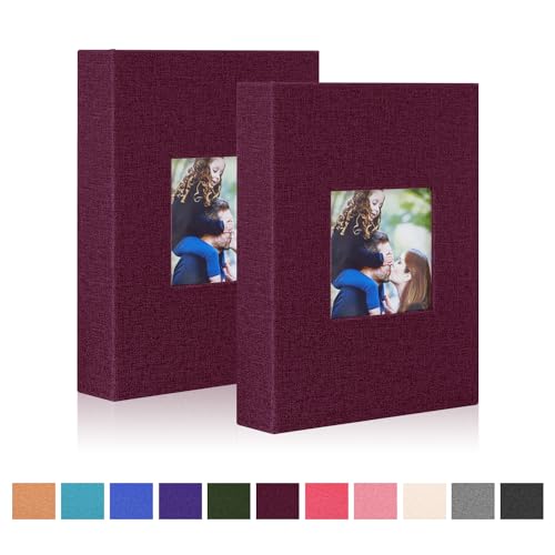Ywlake Photo Album 4x6 100 Pockets 2 Packs, Small Mini Capacity Linen Photo Album Bulk Sets, Each Pack Holds 100 Top Loader Vertical Only Picture for Kids Boy Girls (Purple) - color: PURPLE, size: 100 Pockets/2PK