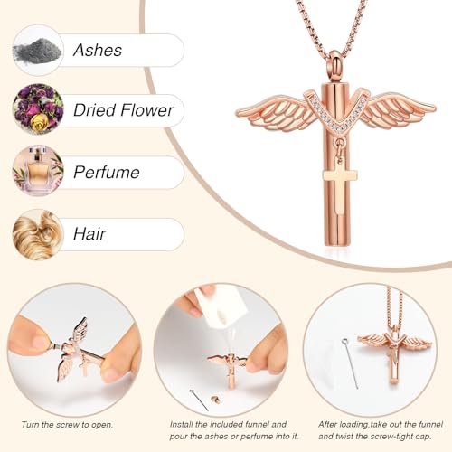 Oinsi Black Cross Urn Necklace For Ashes Of Loved Ones With Birthstone Always In My Heart Cremation Jewelry Keepsake Pendant Women Men - color: Z-Rose Gold