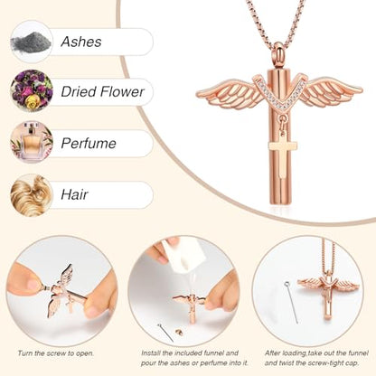 Oinsi Black Cross Urn Necklace For Ashes Of Loved Ones With Birthstone Always In My Heart Cremation Jewelry Keepsake Pendant Women Men - color: Z-Rose Gold