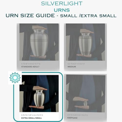 Classic Three Bands Pewter Cremation Urn for Ashes - Extra Small, Brass, Silver Urn, Extra Small Sized Cremation Urn, Child Urn, 8.25 Inches High - size: Extra Small Urn