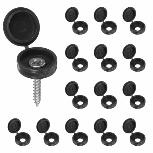HARFINGTON 200pcs Plastic Hinged Screw Cover Caps 5.9mm / 0.23" Shutter Screw Caps Fold Snap Washer Covers for Windows Outside Railings Furniture, Black - color: Black, size: 0.23"