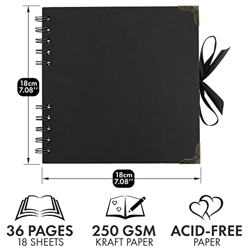 Scrapbook Album, 36 Pages, 7 x 7 Inch, Black Photo Album, Scrap Book | Hardcover with Thick 250 GSM Kraft Paper, Ideal for Your Scrapbooking Albums, Art & Craft Projects (Black, 7 x 7 Inch) - color: Black, size: 7 X 7 Inch