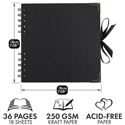 Scrapbook Album, 36 Pages, 7 x 7 Inch, Black Photo Album, Scrap Book | Hardcover with Thick 250 GSM Kraft Paper, Ideal for Your Scrapbooking Albums, Art & Craft Projects (Black, 7 x 7 Inch) - color: Black, size: 7 X 7 Inch
