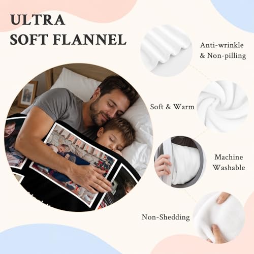 Fathers Day Birthday Gift for Dad Custom Blanket with 8 Photo & Text, Personalized Blankets with Picture to My Dad, HD Printing Customized Flannel Throw Blanket Gifts for Best Daddy Grandpa Ever - color: Dad-3
