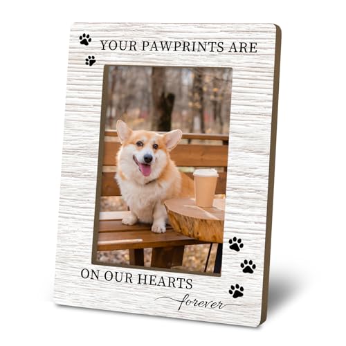 Pet Dogs Memorial Picture Frame 4x6, Your Pawprints Are Forever on Our Hearts Photo Frame Gifts for For Loss Of Dog Cat, Dog Cat Sympathy Memory Gifts Picture Photo Frames for Desk Decor - color: pet