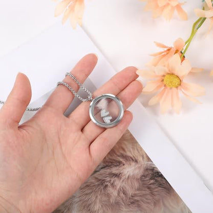 Pet Fur Keepsake Necklace, Stainless Steel Pet Urn Necklace Transparent Glass Dog Ashes Necklace with Heart and Bone Charms for Women Men Cat Dog Animal Lover Memorial Gifts