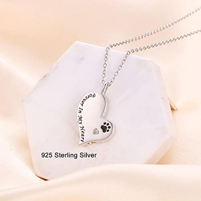 Ladytree 925 Sterling Silver Cremation Urn Necklace for Ashes - style: Paw Print