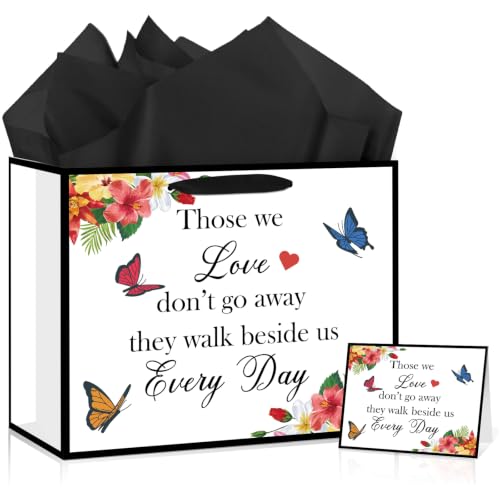 Butterfly Sympathy Gift Bag for Loss of Loved One Memorial Wrapping Paper Bag with Sympathy Card Tissue Paper Those We Love Don't Go Away Bag for Funeral Loss of Dog Pet Mom Dad Husband Bereavement - color: Butterfly
