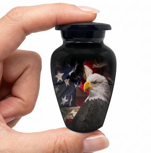 Patriotic Hearts Eagle Keepsake Urn for Human Ashes | American Flag Cremation Urn for Adults, Veteran, Medium Size, Handmade Funeral Urns with Velvet Bag - color: Patriotic Heart, size: 1 Small Keepsake