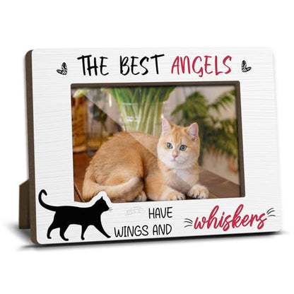 Dog Memorial Photo Frames Dog and Cat Loss Remembrance Gift Sympathy Keepsake for Pet Lovers Condolence Present for Pet Owner The Best Angles Have Wings And Whiskers Picture Frames 4x6 Photo - YY020 - color: white cat07