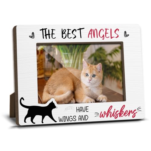 Dog Memorial Photo Frames Dog and Cat Loss Remembrance Gift Sympathy Keepsake for Pet Lovers Condolence Present for Pet Owner The Best Angles Have Wings And Whiskers Picture Frames 4x6 Photo - YY020 - color: white cat07