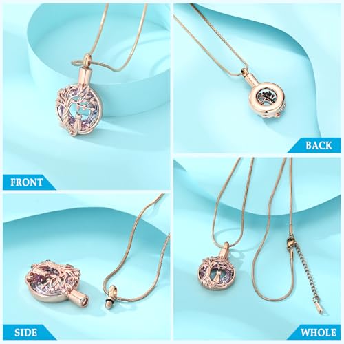 Hearbeingt Tree of Life Cremation Jewelry Paw Print Urn Necklace for Ashes - color: A-Rosegold 2