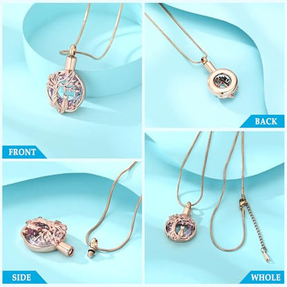 Hearbeingt Tree of Life Cremation Jewelry Paw Print Urn Necklace for Ashes - color: A-Rosegold 2
