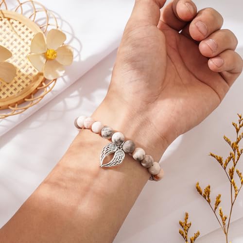 Sympathy Gifts for Loss of Loved one Memorial Healing Remembrance Condolence Grief Present for Women Pink Beads Bracelet With Angel Wings - style: Pink Wings-Those we love don't go away