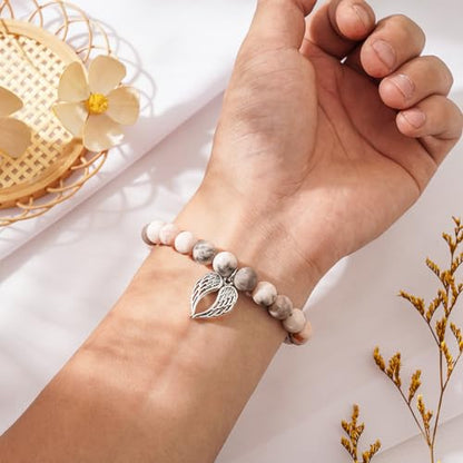 Sympathy Gifts for Loss of Loved one Memorial Healing Remembrance Condolence Grief Present for Women Pink Beads Bracelet With Angel Wings - style: Pink Wings-Those we love don't go away