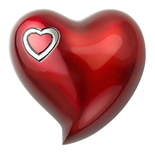 Loving Hearts Heart Keepsake Cremation Urn for Ashes, Brass, Red Urn, Keepsake Sized Cremation Urn, 3 Inches Wide - color: Loving Hearts - Red