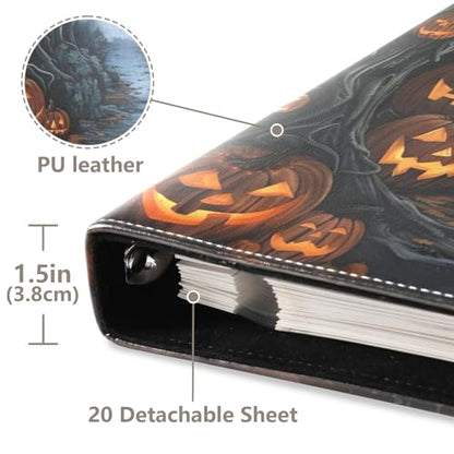 JIPONI Halloween Lane Large Photo Album, DIY Leather Cover Scrapbook Albums for 4x6 5x7 6x8 Pictures, Self Adhesive Memory Book for Wedding, Baby, Family - color: Halloween