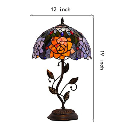 Tiffany Lamp Orange Red Rose Stained Glass Table Lamp - color: Orange Red Rose