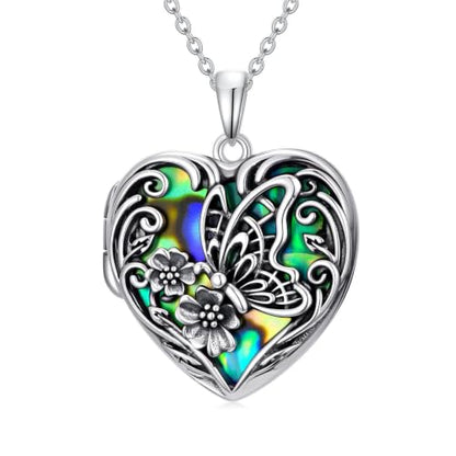JKR Heart Picture Locket Necklace for Women That Holds Pictures Jewelry | Memorial Necklace with Picture Anniversary Birthday Gift for Women Wife Mom Girlfriend - color: Butterfly