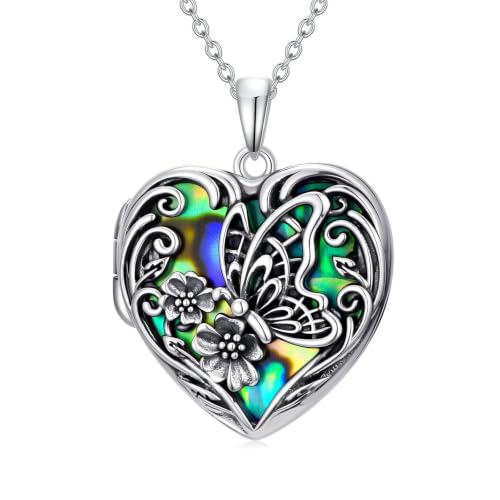 JKR Heart Picture Locket Necklace for Women That Holds Pictures Jewelry | Memorial Necklace with Picture Anniversary Birthday Gift for Women Wife Mom Girlfriend - color: Butterfly
