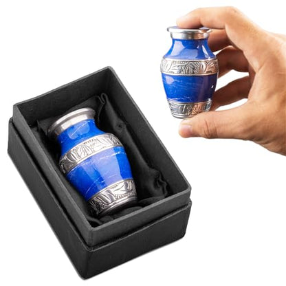 Marbled Metal Keepsake Urn for Human Ashes, Mini 6 Cu in, Blue - color: Blue, size: Small (Set of 1)