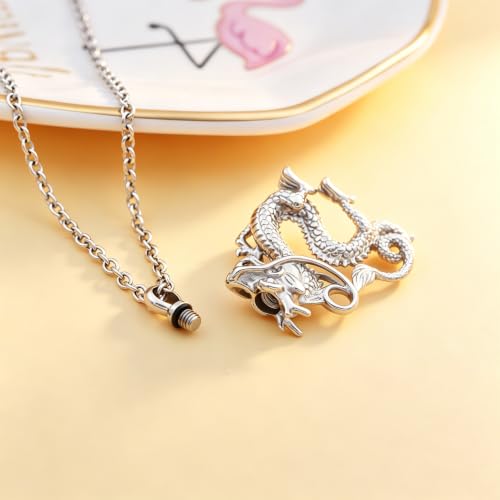 Legendary Chinese Dragon Urn Pendant Necklaces for Ashes Stainless Steel Keepsake Jewelry Cremation Ashes Holder Urn Necklace Memorial Jewelry Urn Pendant Unisex - color: Silver