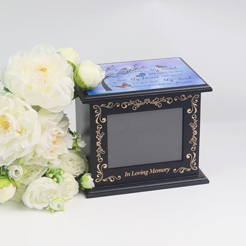 Wooden Urn Box for Ashes Cremation Urns for Human Ashes Adult Male or Female, Memorial Keepsake Urns with Photo Frame, Funeral Casket for Men Women, Burial Urn for Adults Up to 200 IBS-Tree - size: Tree