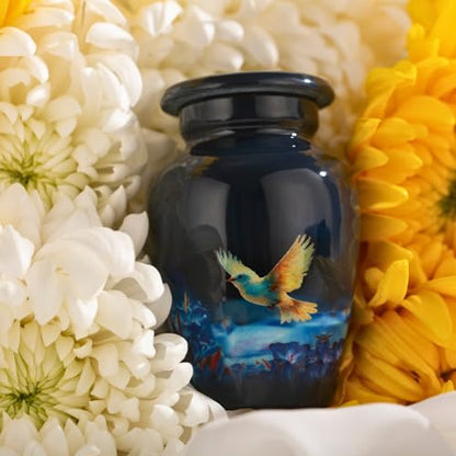 Small Keepsake Cremation Urn for Ashes - Beautiful Mini Memorial Urn with Velvet Box & Bag - color: Blue