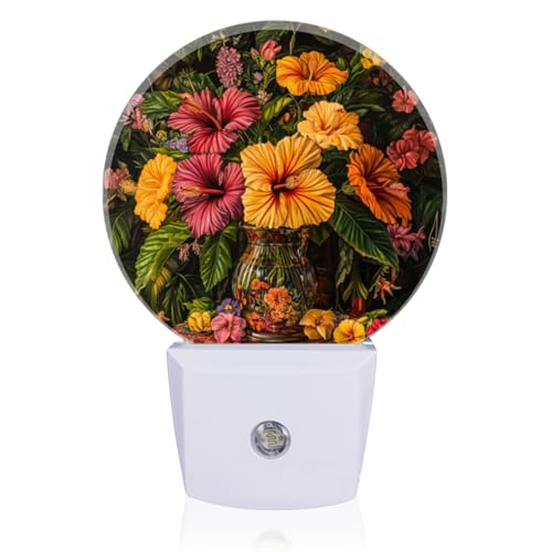 LED Night Lights Lamp with Dusk to Dawn Sensor, Beautiful Vase Filled with Fusoia Flowers Night Light Plug Into Wall for Kids Room, Bedroom, Bathroom, Kitchen, Hallway - color: Beautiful Vase Filled With Fusoia Flowers